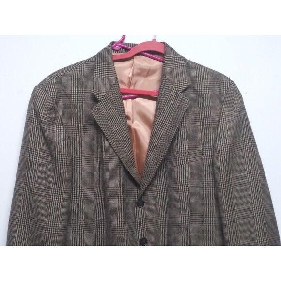 J. RIGGINGS Blazer Jacket Mens 44R Brown tan Wool-blend Houndstooth Sports Coat - Picture 5 of 16